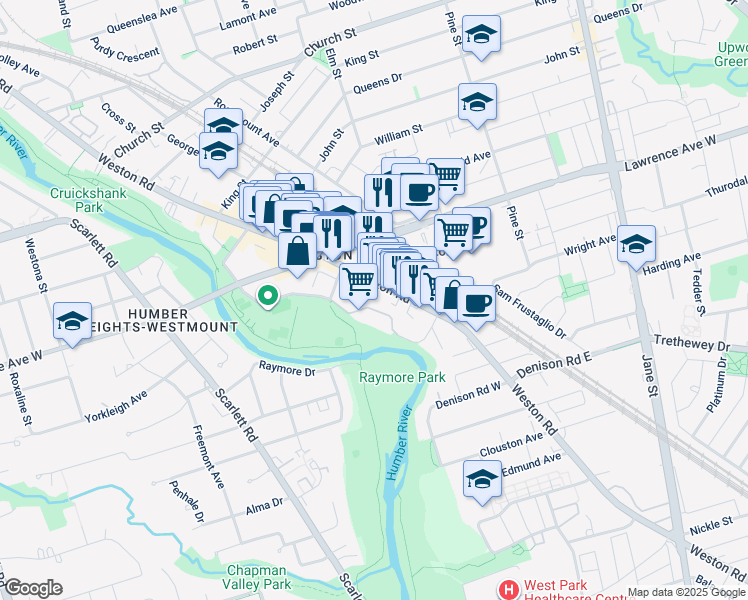 map of restaurants, bars, coffee shops, grocery stores, and more near in Toronto