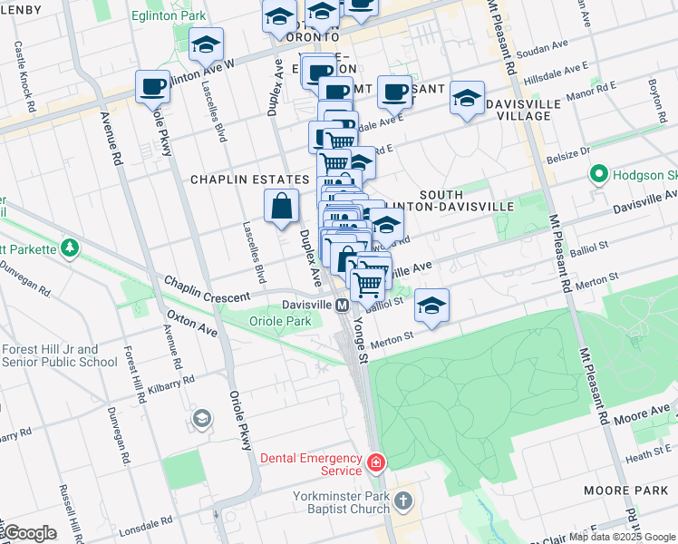 map of restaurants, bars, coffee shops, grocery stores, and more near 1920 Yonge Street in Toronto