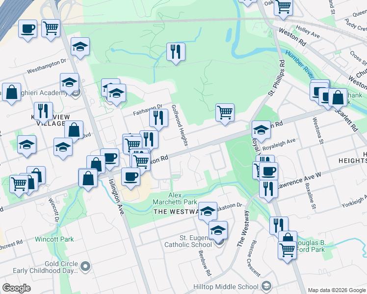 map of restaurants, bars, coffee shops, grocery stores, and more near in Toronto