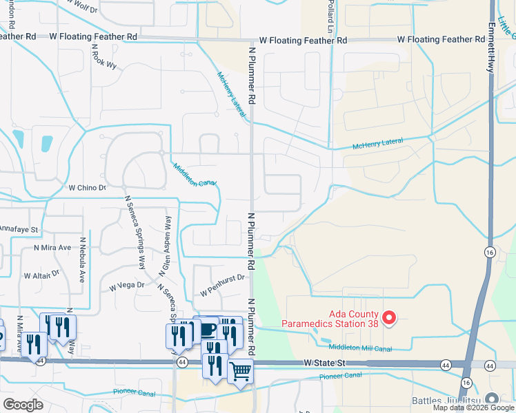 map of restaurants, bars, coffee shops, grocery stores, and more near 773 North Plummer Road in Star
