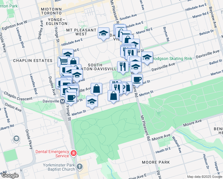 map of restaurants, bars, coffee shops, grocery stores, and more near 200 Balliol Street in Toronto