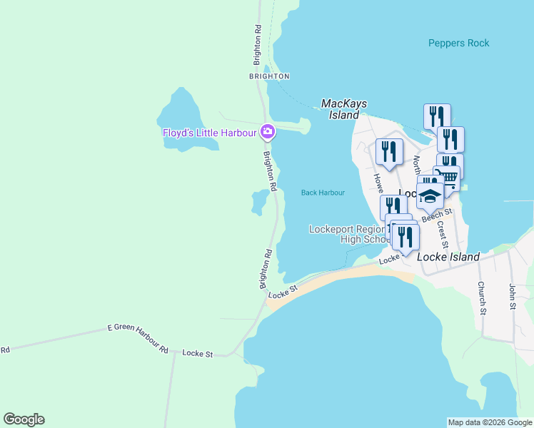 map of restaurants, bars, coffee shops, grocery stores, and more near 97 Brighton Road in Lockeport