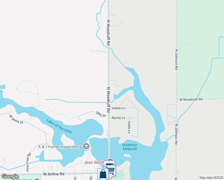 map of restaurants, bars, coffee shops, grocery stores, and more near 4114 North Woodruff Road in Weidman