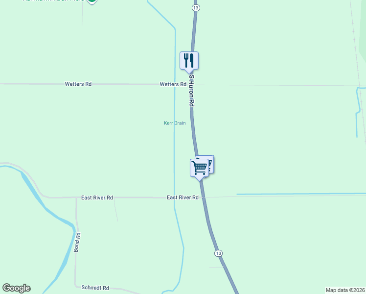 map of restaurants, bars, coffee shops, grocery stores, and more near 1372 South Huron Road in Kawkawlin