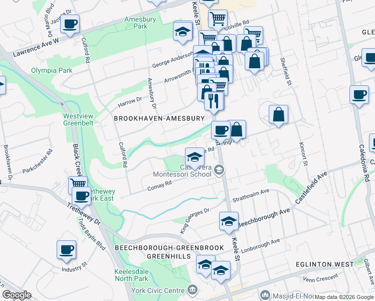 map of restaurants, bars, coffee shops, grocery stores, and more near in Toronto