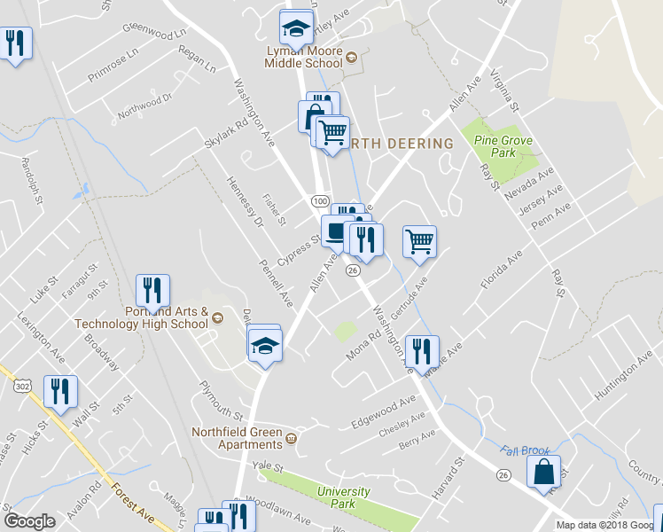map of restaurants, bars, coffee shops, grocery stores, and more near 327 Allen Avenue in Portland