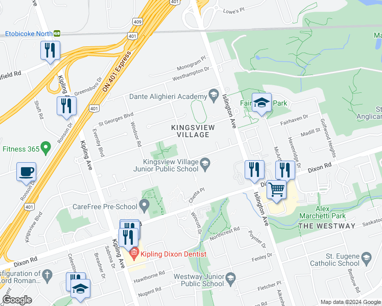 map of restaurants, bars, coffee shops, grocery stores, and more near 15 York Road in Toronto