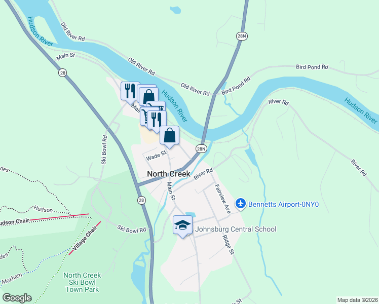 map of restaurants, bars, coffee shops, grocery stores, and more near 16 Circle Avenue in North Creek