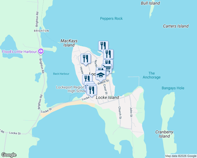 map of restaurants, bars, coffee shops, grocery stores, and more near 15 North Street in Lockeport