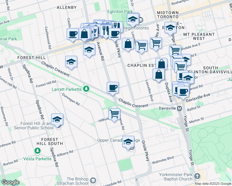 map of restaurants, bars, coffee shops, grocery stores, and more near 873 Avenue Road in Toronto