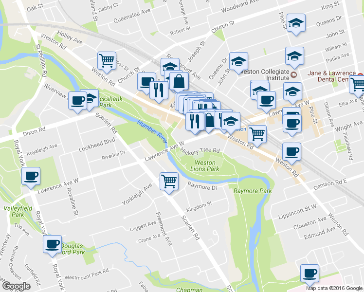 map of restaurants, bars, coffee shops, grocery stores, and more near in Toronto
