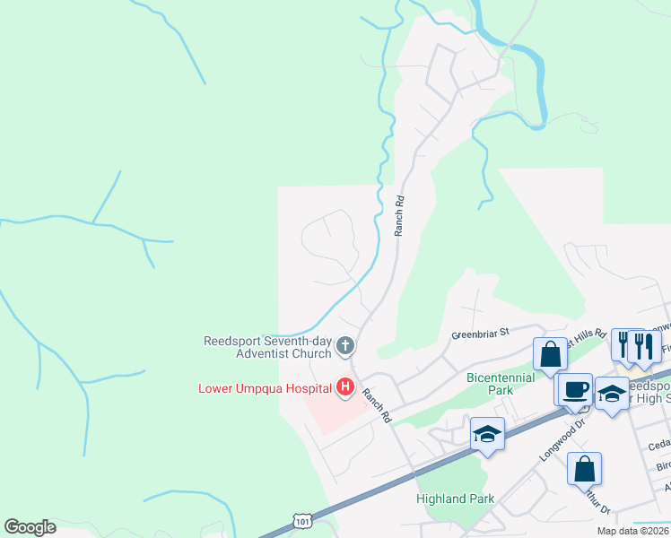 map of restaurants, bars, coffee shops, grocery stores, and more near 330 Providence Drive in Reedsport