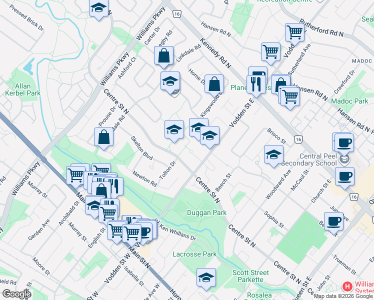 map of restaurants, bars, coffee shops, grocery stores, and more near 13 Cheryl Court in Brampton