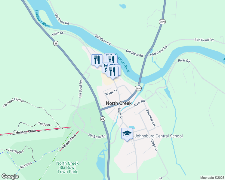 map of restaurants, bars, coffee shops, grocery stores, and more near Main Street in Warrensburg