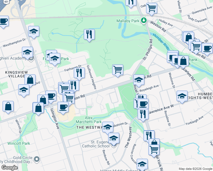 map of restaurants, bars, coffee shops, grocery stores, and more near 146 Dixon Road in Toronto