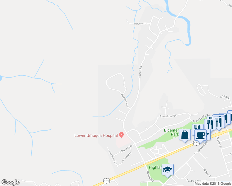 map of restaurants, bars, coffee shops, grocery stores, and more near 330 Providence Drive in Reedsport