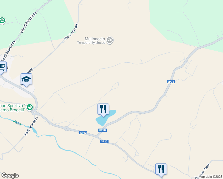 map of restaurants, bars, coffee shops, grocery stores, and more near 27 Via del Poggio in Città Metropolitana di Firenze