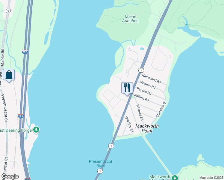 map of restaurants, bars, coffee shops, grocery stores, and more near 27 Greenway Drive in Falmouth