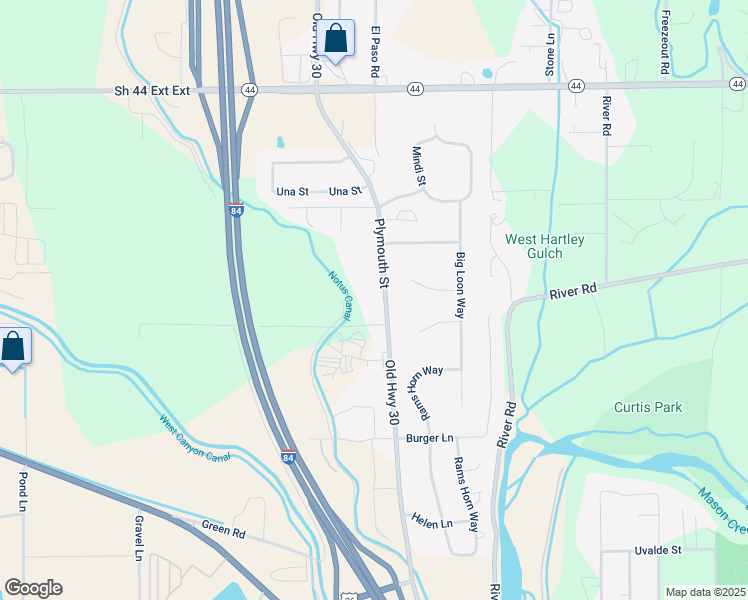 map of restaurants, bars, coffee shops, grocery stores, and more near 22553 Old Highway 30 in Caldwell