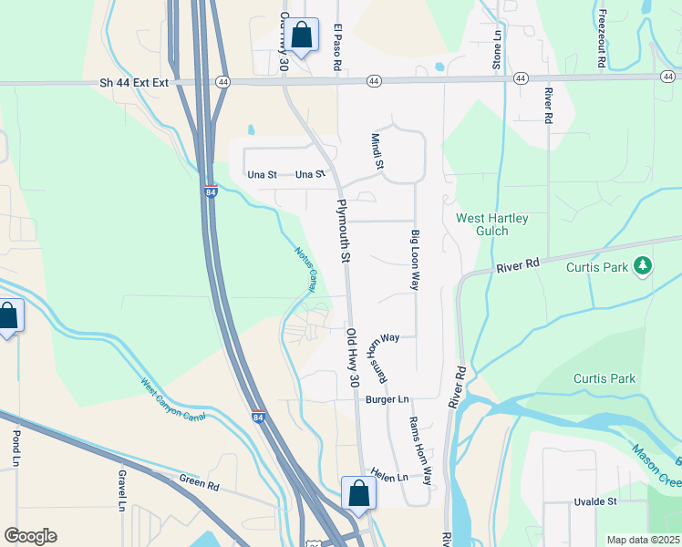 map of restaurants, bars, coffee shops, grocery stores, and more near 22553 Old Highway 30 in Caldwell