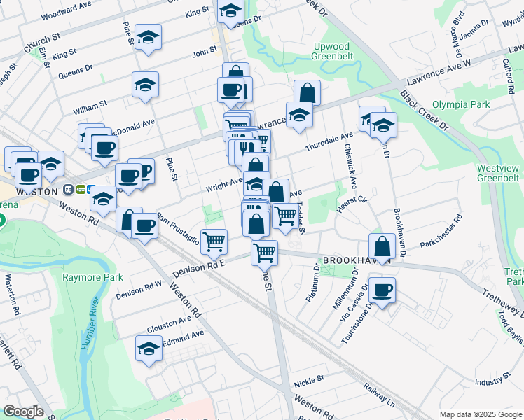 map of restaurants, bars, coffee shops, grocery stores, and more near 5 Harding Avenue in Toronto