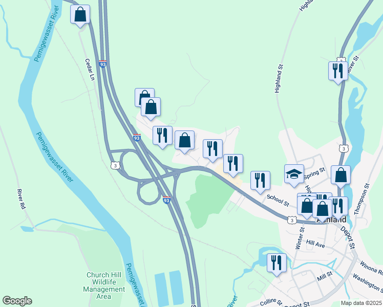 map of restaurants, bars, coffee shops, grocery stores, and more near 46 West Street in Ashland