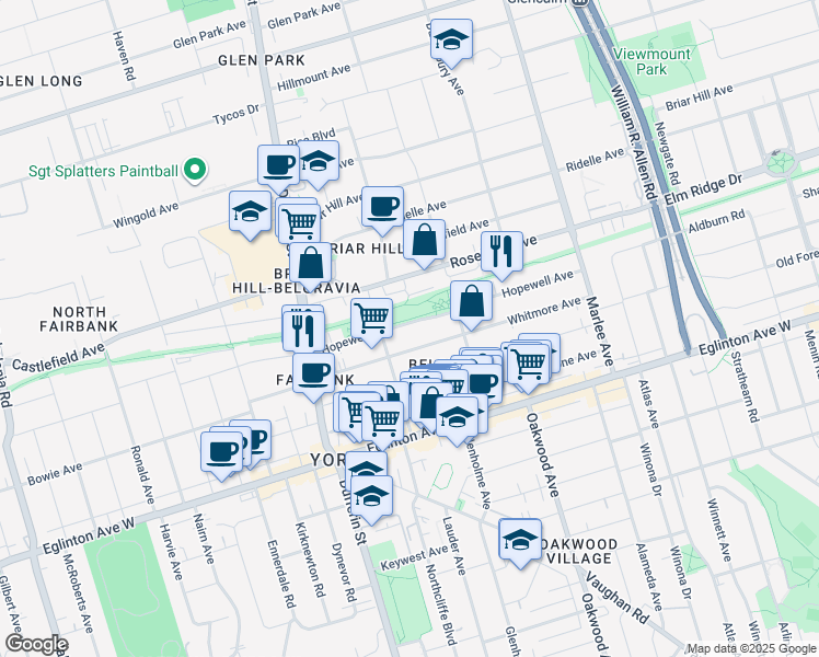 map of restaurants, bars, coffee shops, grocery stores, and more near in Toronto