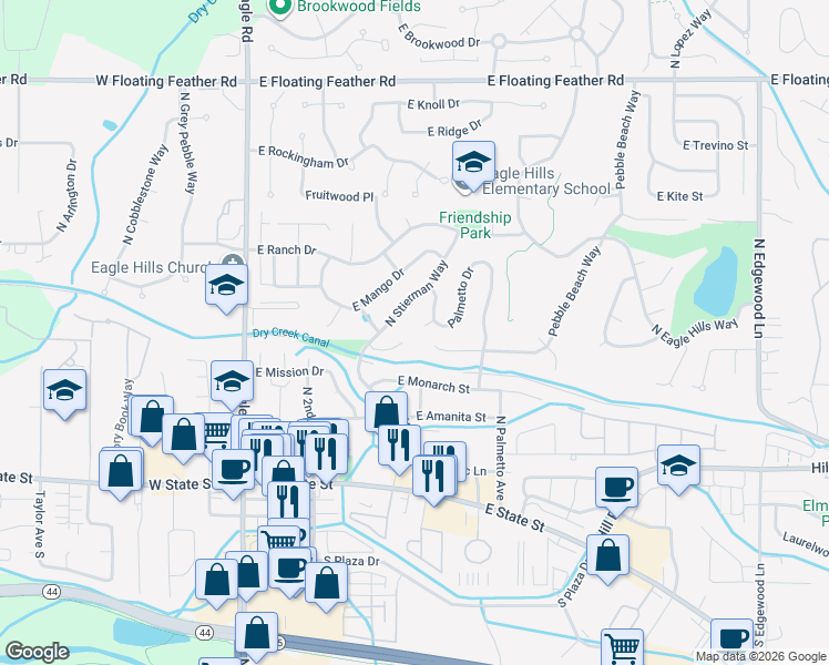 map of restaurants, bars, coffee shops, grocery stores, and more near 599 Palmetto Drive in Eagle