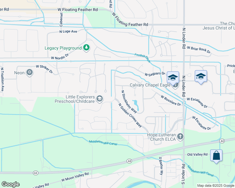 map of restaurants, bars, coffee shops, grocery stores, and more near 846 North Golden Crown Way in Eagle