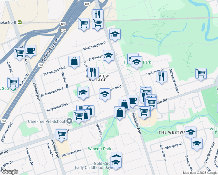 map of restaurants, bars, coffee shops, grocery stores, and more near in Toronto