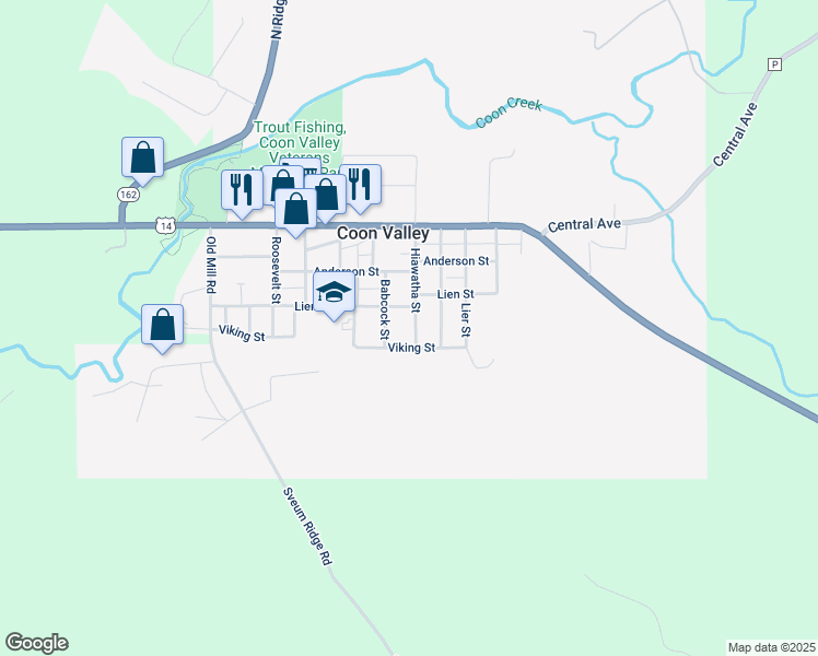 map of restaurants, bars, coffee shops, grocery stores, and more near 305 Hiawatha Street in Coon Valley