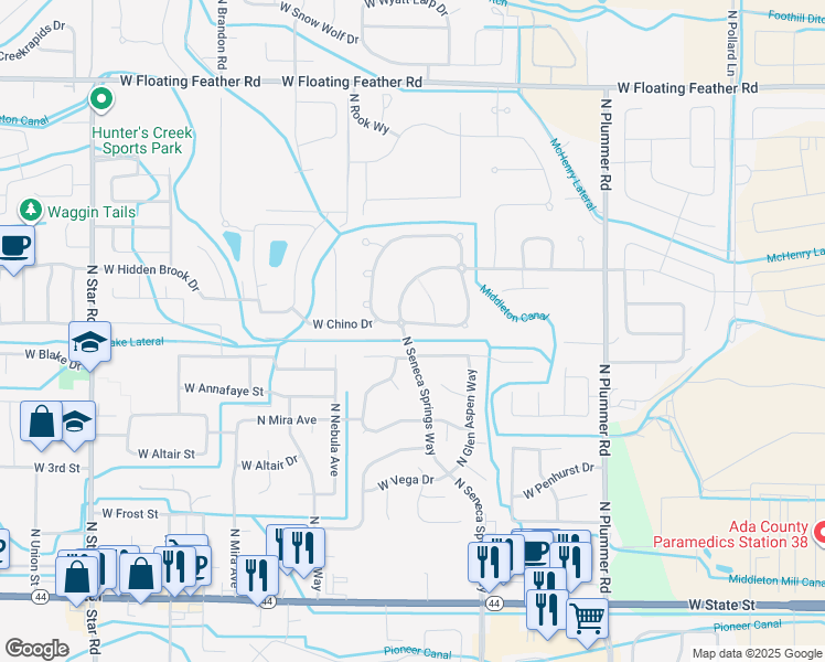 map of restaurants, bars, coffee shops, grocery stores, and more near 10205 West Chino Drive in Star