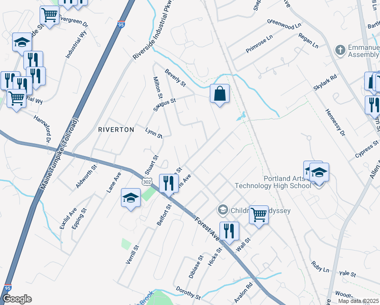 map of restaurants, bars, coffee shops, grocery stores, and more near 82 Newton Street in Portland