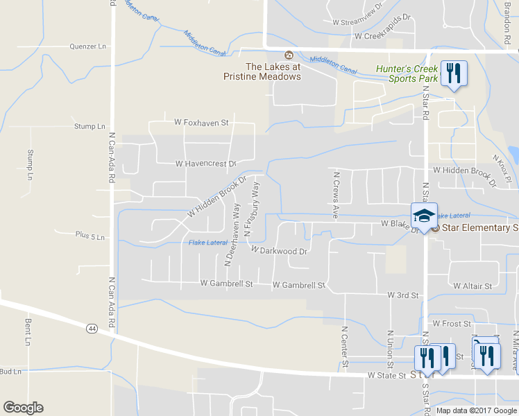 map of restaurants, bars, coffee shops, grocery stores, and more near 812 North Finsbury Way in Star