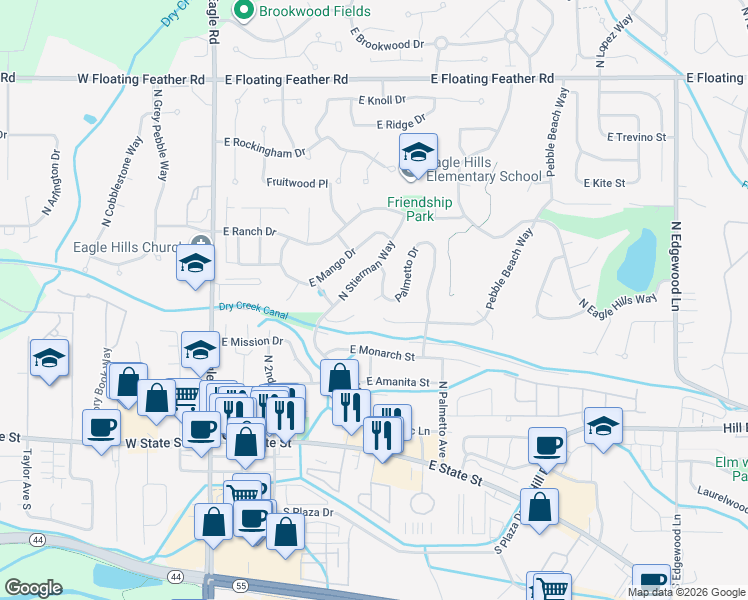 map of restaurants, bars, coffee shops, grocery stores, and more near 599 Palmetto Drive in Eagle