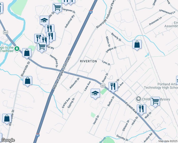 map of restaurants, bars, coffee shops, grocery stores, and more near 22 Bailey Avenue in Portland