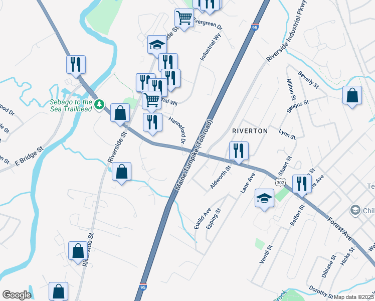 map of restaurants, bars, coffee shops, grocery stores, and more near 1816 Forest Avenue in Portland