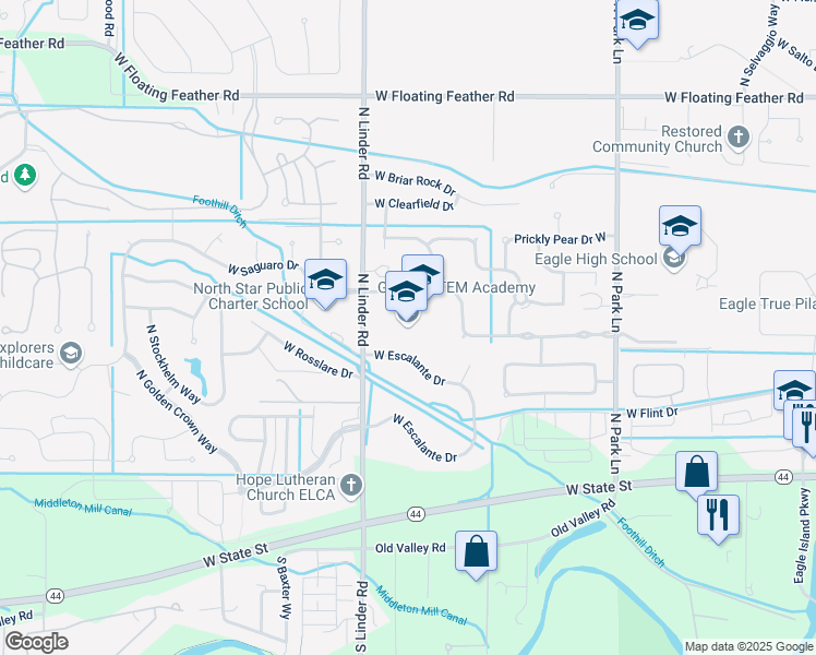 map of restaurants, bars, coffee shops, grocery stores, and more near 4735 West Saguaro Drive in Eagle