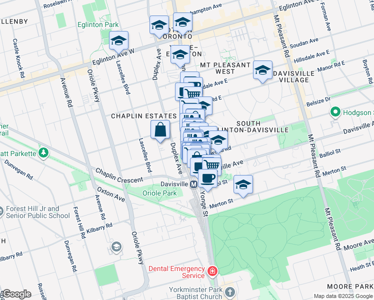 map of restaurants, bars, coffee shops, grocery stores, and more near in Toronto