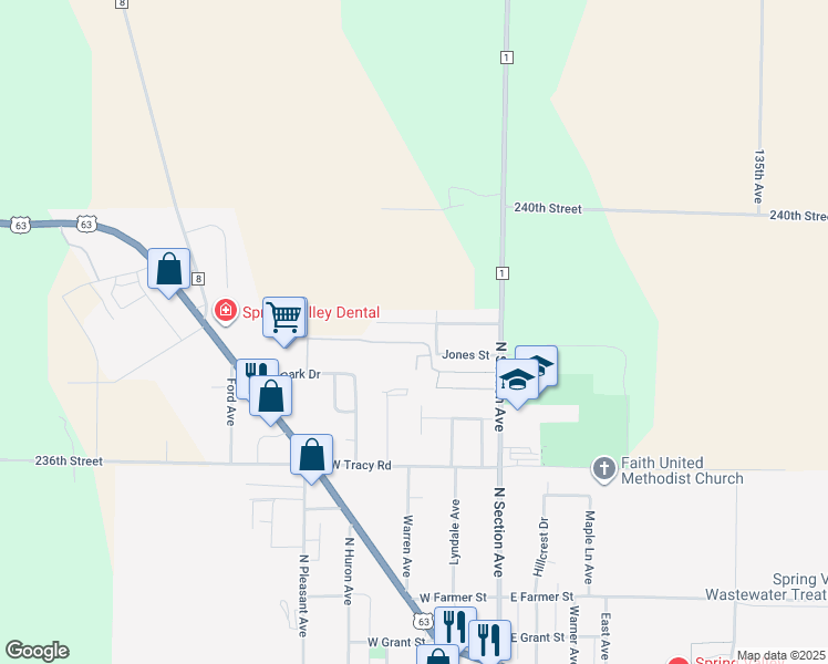 map of restaurants, bars, coffee shops, grocery stores, and more near 108 West Fairview Street in Spring Valley