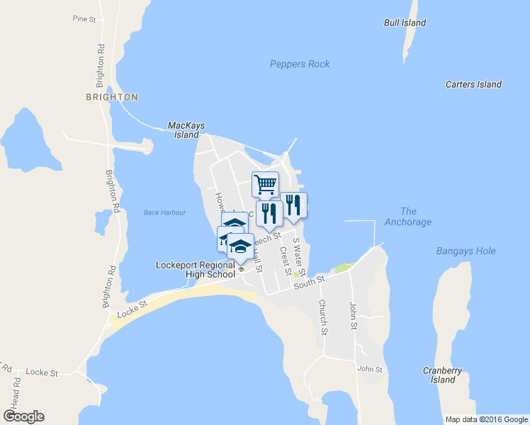 map of restaurants, bars, coffee shops, grocery stores, and more near 36 North Street in Lockeport