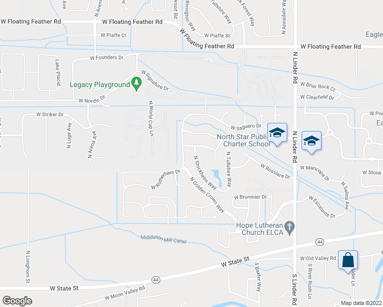 map of restaurants, bars, coffee shops, grocery stores, and more near 846 North Golden Crown Way in Eagle
