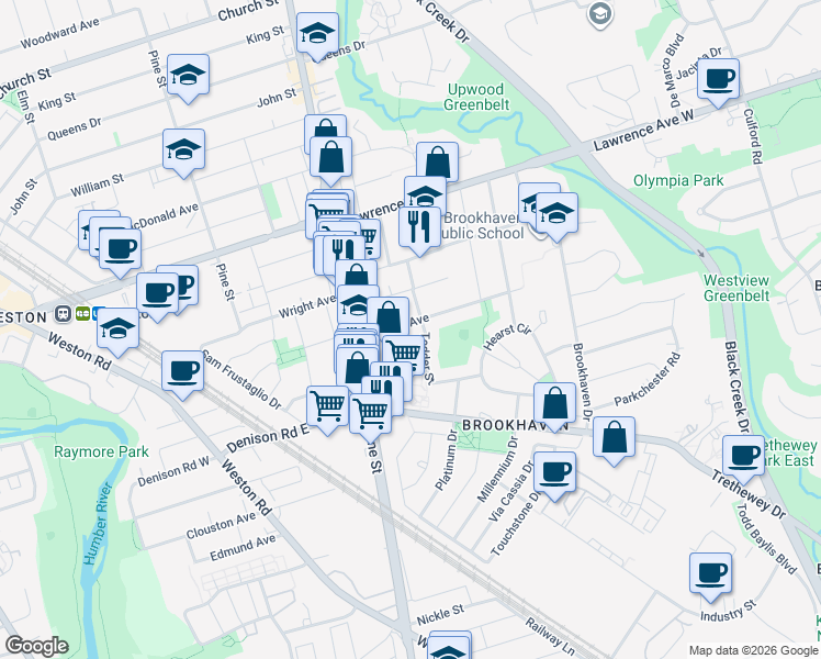 map of restaurants, bars, coffee shops, grocery stores, and more near in Toronto