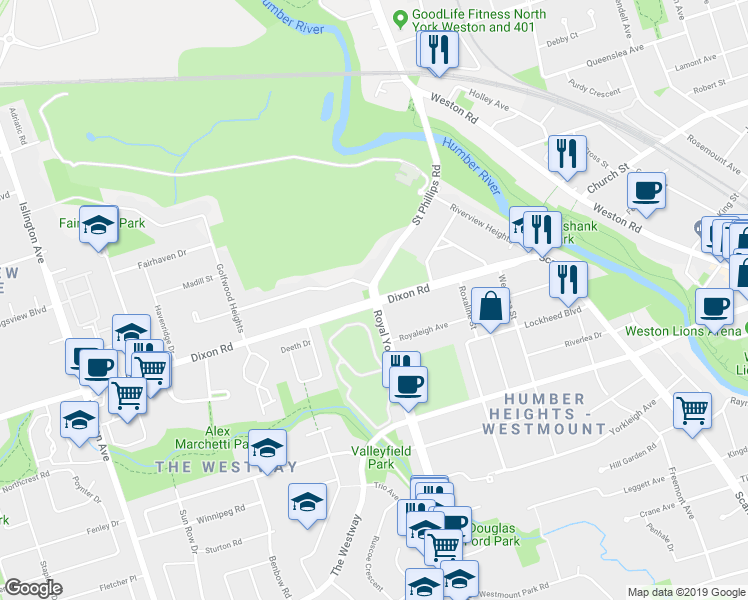 map of restaurants, bars, coffee shops, grocery stores, and more near 100 Dixon Road in Toronto