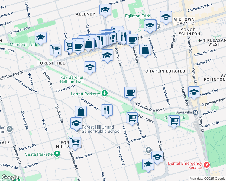 map of restaurants, bars, coffee shops, grocery stores, and more near in Toronto