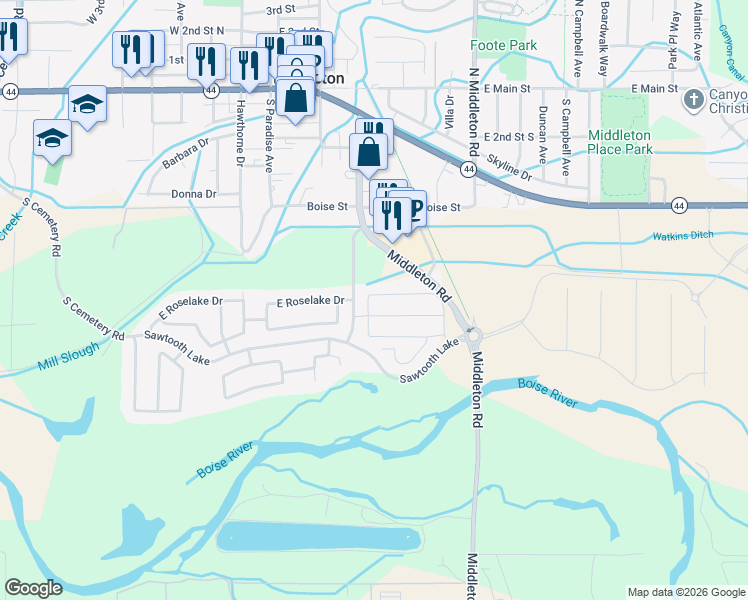 map of restaurants, bars, coffee shops, grocery stores, and more near 548 Alpine Lake Street in Middleton