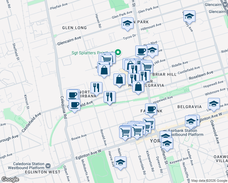 map of restaurants, bars, coffee shops, grocery stores, and more near in Toronto