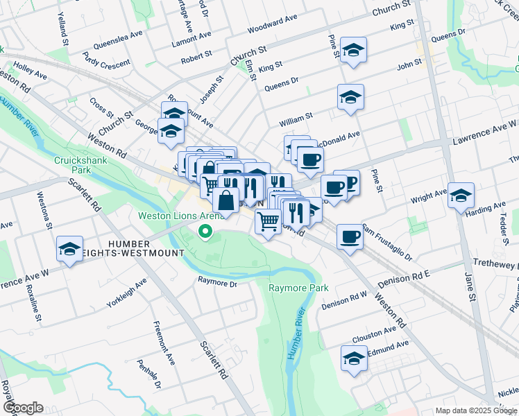 map of restaurants, bars, coffee shops, grocery stores, and more near in Toronto