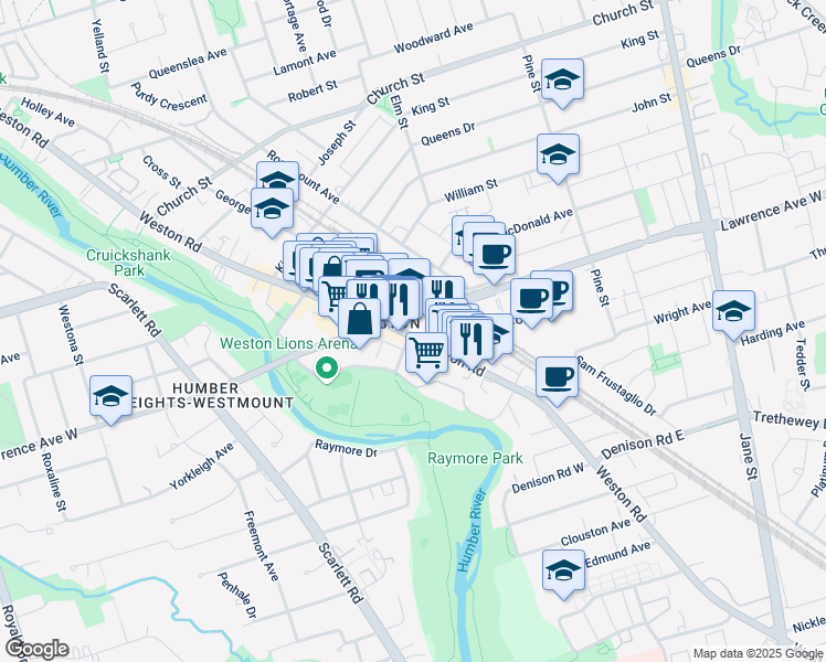 map of restaurants, bars, coffee shops, grocery stores, and more near 5 Bellevue Crescent in Toronto