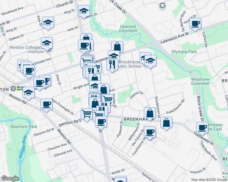 map of restaurants, bars, coffee shops, grocery stores, and more near 55 Tedder Street in Toronto